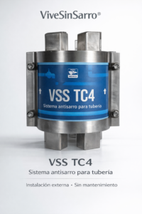 Dispositivo ViveSinSarro TC4 de acero fijo para uso industrial, hoteles y sistemas municipales, reduce la acumulación de sarro en tuberías y equipos