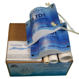 Dispositivo ViveSinSarro TD1 para casa sin tinaco o cisterna, reduce la acumulación de sarro en sistemas de agua, ideal para piscinas (albercas, piletas), fuentes de agua, potabilizadoras, fábricas de hielo, departamentos.