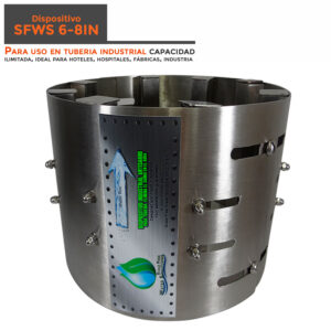 Dispositivo ViveSinSarro SFWS para hoteles, condominios, tuberías de agua potable municipal, industria, reduce la acumulación de sarro en sistemas hidráulicos