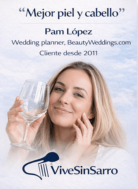 Testimonio de Pam López wedding planner sobre ViveSinSarro, mejora en piel y reducción de caída de cabello